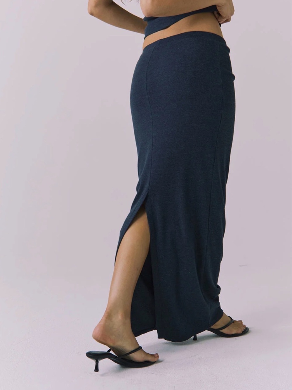 High-Slit Navy Maxi Skirt